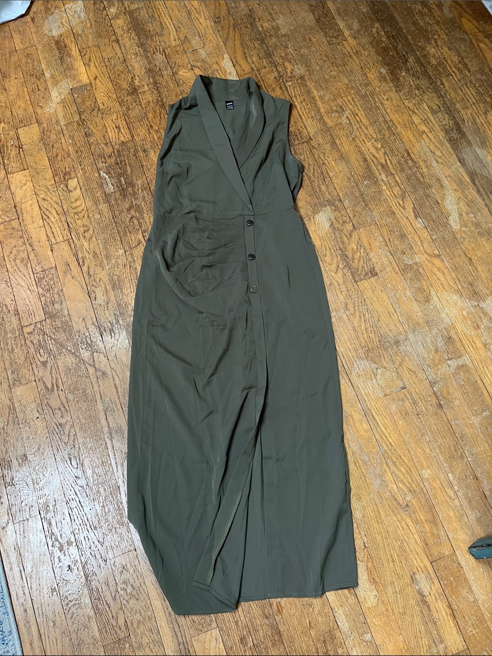 SHEIN Olive Green Sleeveless Button-Front Maxi Dress